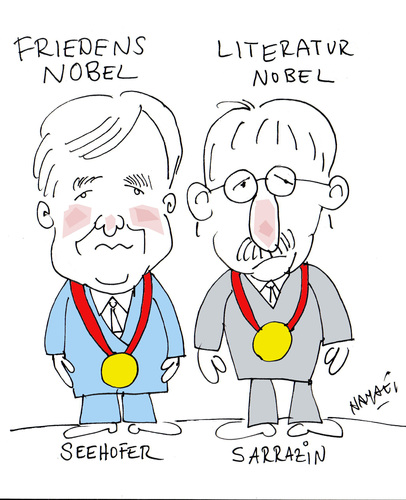 Cartoon: NOBEL (medium) by Hayati tagged nobelpreis,sozialesklima,zuwanderung,migration,deutschland,buch,cdu,spd,parteien,auslaender,migranten,tuerken,araber,politik,sarrazin,seehofer,hayati,boyacioglu,nobelpreis,sozialesklima,zuwanderung,migration,deutschland,buch,spd,cdu,parteien,ausländer,migranten,türken,araber