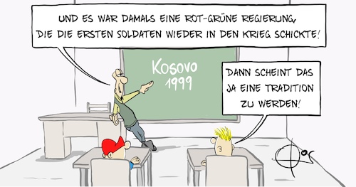 Cartoon: 20200220-Tradition (medium) by Marcus Gottfried tagged tradition,kosovo,ukraine,russland,usa,rotgrün,grüne,spd,krieg,tradition,kosovo,ukraine,russland,usa,rotgrün,grüne,spd,krieg