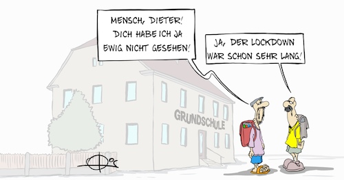 Cartoon: 20210106-Lockdown (medium) by Marcus Gottfried tagged lockdown,schule,corona,covid,unterricht,presentsunterricht,grundschule,ferien,urlaub,kinder,lockdown,schule,corona,covid,unterricht,presentsunterricht,grundschule,ferien,urlaub,kinder