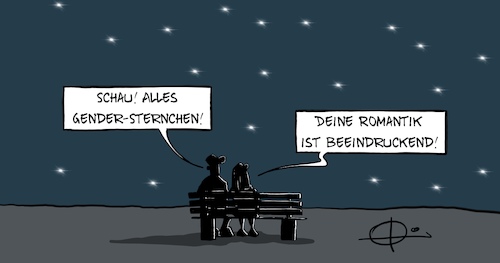 Cartoon: 20210322-Genderstern (medium) by Marcus Gottfried tagged gendering,sternchen,stern,romantik,mann,frau,emanzipation,sprache,deutsch,gendering,sternchen,stern,romantik,mann,frau,emanzipation,sprache,deutsch