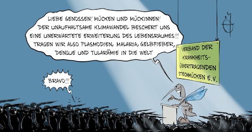 Cartoon: 20210708-Stechmuecken (medium) by Marcus Gottfried tagged mücke,stechmücken,klima,klimawandel,malaria,dengue,mücke,stechmücken,klima,klimawandel,malaria,dengue