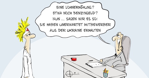 Cartoon: 20220309-Mitbewerber (medium) by Marcus Gottfried tagged ukraine,russland,lohn,kosten,lebensunterhalt,mitbewerber,konkurrenz,arbeit,arbeitnehmer,ausspielen,ukraine,russland,lohn,kosten,lebensunterhalt,mitbewerber,konkurrenz,arbeit,arbeitnehmer,ausspielen