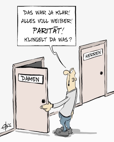 Cartoon: 20240528-Paritaet-H (medium) by Marcus Gottfried tagged parität,metoo,frau,mann,geschlecht,divers,toilette,rechte,gleichberechtigung,parität,metoo,frau,mann,geschlecht,divers,toilette,rechte,gleichberechtigung