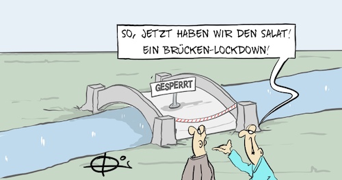 Cartoon: 29210406-BrückenLockdown (medium) by Marcus Gottfried tagged laschet,armin,brückenlockdown,lockdown,brücke,corona,covid,laschet,armin,brückenlockdown,lockdown,brücke,corona,covid