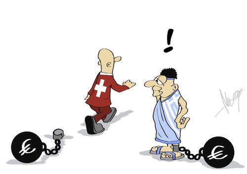 Cartoon: befreit (medium) by Marcus Gottfried tagged schweiz,griechenland,währung,euro,europa,kette,angekettet,abhängig,geld,geldpolitik,umschuldung,schulden,rettungsschirm,ezb,zentralbank,franken,drachmen,koppeln,abwerten,aufwerten,marcus,gottfried,cartoon,karikatur,schweiz,griechenland,währung,euro,europa,kette,angekettet,abhängig,geld,geldpolitik,umschuldung,schulden,rettungsschirm,ezb,zentralbank,franken,drachmen,koppeln,abwerten,aufwerten,marcus,gottfried,cartoon,karikatur