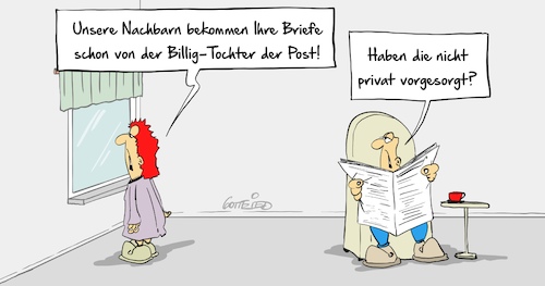 Cartoon: Billigtochter (medium) by Marcus Gottfried tagged post,dhl,delivery,billig,lohn,gewerkschaften,lohndumping,mindestlohn,konkurrenz,nachbarn,vorsorge,privat,marcus,gottfried,cartoon,karikatur,post,dhl,delivery,billig,lohn,gewerkschaften,lohndumping,mindestlohn,konkurrenz,nachbarn,vorsorge,privat,marcus,gottfried,cartoon,karikatur