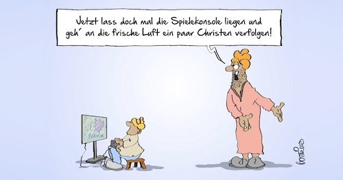 Cartoon: Christenverfolgung (medium) by Marcus Gottfried tagged christenverfolgung,chrosten,glaube,muslime,moslem,religion,sri,lanka,ballerspiel,spiel,frisch,luft,gesundheit,christenverfolgung,chrosten,glaube,muslime,moslem,religion,sri,lanka,ballerspiel,spiel,frisch,luft,gesundheit