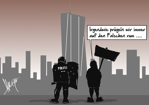 Cartoon: die Falschen (medium) by Marcus Gottfried tagged frankfurt,ezb,bank,protest,blockupy,polizei,demonstrant,falsch,gegner,verständnis,gemeinsamkeit,marcus,gottfried,cartoon,karikatur,frankfurt,ezb,bank,protest,blockupy,polizei,demonstrant,falsch,gegner,verständnis,gemeinsamkeit,marcus,gottfried,cartoon,karikatur