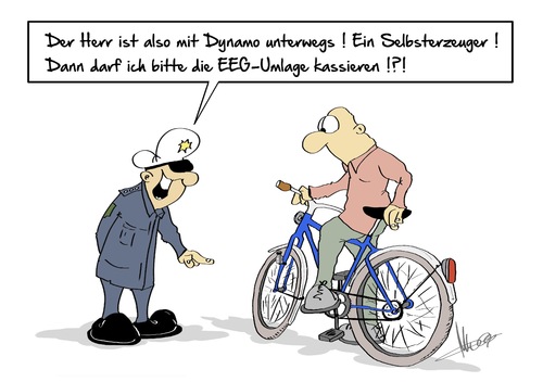 Cartoon: EEG-Umlage (medium) by Marcus Gottfried tagged eeg,umlage,strom,stromerzeuger,kosten,abgabe,prozent,marcus,gottfried,cartoon,karikatur,koalition,eigenerzeuger,ökostrom,reform,selbstproduziert,haushalt,betrieb,firma,industrie,fahrrad,beitrag,ausnahme,erneuerbare,energie,netz,stromnetz,dynamo,lampe,polizei,polizist,eeg,umlage,strom,stromerzeuger,kosten,abgabe,prozent,marcus,gottfried,cartoon,karikatur,koalition,eigenerzeuger,ökostrom,reform,selbstproduziert,haushalt,betrieb,firma,industrie,fahrrad,beitrag,ausnahme,erneuerbare,energie,netz,stromnetz,dynamo,lampe,polizei,polizist