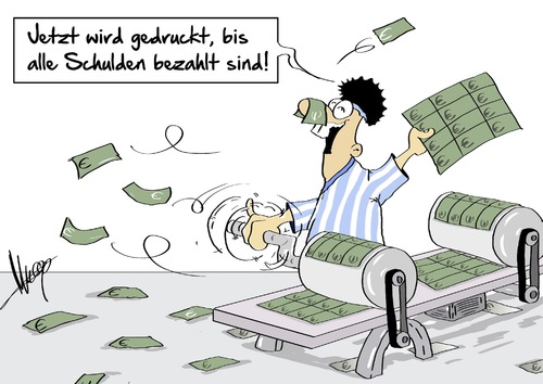 Cartoon: Eigendruck (medium) by Marcus Gottfried tagged eigendruck,notenpresse,geld,druck,währung,inflation,deflation,drachme,griechenland,schulden,schwemme,ezb,draghi,selbstvertrauen,marcus,gottfried,cartoon,karikatur,eigendruck,notenpresse,geld,druck,währung,inflation,deflation,drachme,griechenland,schulden,schwemme,ezb,draghi,selbstvertrauen,marcus,gottfried,cartoon,karikatur