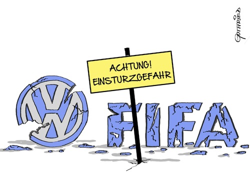 Cartoon: Einsturzgefahr (medium) by Marcus Gottfried tagged vw,volkswagen,einsturzgefahr,fifa,blatter,fußball,manipulation,zerstörung,niedergang,betrug,diesel,ball,unterhaltung,freude,marcus,gottfried,cartoon,karikatur,vw,volkswagen,einsturzgefahr,fifa,blatter,fußball,manipulation,zerstörung,niedergang,betrug,diesel,ball,unterhaltung,freude,marcus,gottfried,cartoon,karikatur