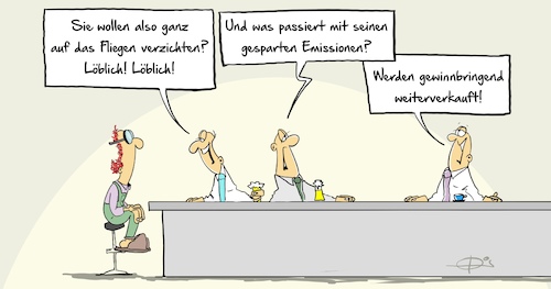 Cartoon: Emissionshandel (medium) by Marcus Gottfried tagged emission,emissionshandel,flugscham,gewinn,gewinnmaximierung,verdienst,verkauf,handel,gewissen,emission,emissionshandel,flugscham,gewinn,gewinnmaximierung,verdienst,verkauf,handel,gewissen