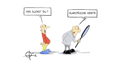 Cartoon: Europäische Werte (medium) by Marcus Gottfried tagged europa,moria,griechenland,flüchtlinge,aufnahme,wert,werte,suche,europa,moria,griechenland,flüchtlinge,aufnahme,wert,werte,suche