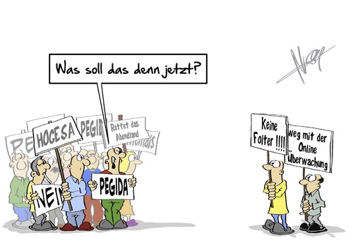 Cartoon: falsche Demo (medium) by Marcus Gottfried tagged hogesa,demonstration,demo,dresden,widerspruch,islamisierung,pegida,folter,usa,nsa,überwachung,online,marcus,gottfried,cartoon,karikatur,hogesa,demonstration,demo,dresden,widerspruch,islamisierung,pegida,folter,usa,nsa,überwachung,online,marcus,gottfried,cartoon,karikatur