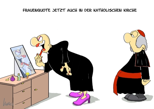 Cartoon: Frauenquote in der Kirche (medium) by Marcus Gottfried tagged kirche,evangelisch,katholisch,quote,frauenquote,glaube,priester,pfarrer,soutane,nagellack,lippenstift,schuhe,pumps,schminke,schminken,kirche,katholisch,quote,frauenquote,glaube,priester,pfarrer,soutane,nagellack,lippenstift,schuhe,pumps,schminke,schminken