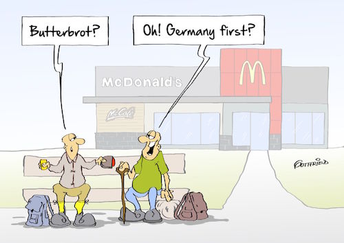 Cartoon: Germany first (medium) by Marcus Gottfried tagged trump,donald,mc,donalds,amerika,first,zuerst,vorzug,butterbrot,deutsch,typisch,marktschutz,schutzzoll,präsident,produkte,förderung,knifte,wanderer,essen,pause,fast,find,burger,king,mahlzeit,freude,marcus,gottfried,cartoon,karikatur,trump,donald,mc,donalds,amerika,first,zuerst,vorzug,butterbrot,deutsch,typisch,marktschutz,schutzzoll,präsident,produkte,förderung,knifte,wanderer,essen,pause,fast,find,burger,king,mahlzeit,freude,marcus,gottfried,cartoon,karikatur