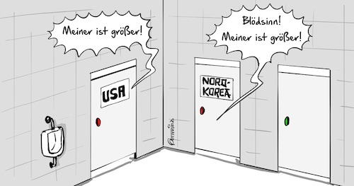 Cartoon: Größe (medium) by Marcus Gottfried tagged kim,yong,un,trump,donald,nordkorea,unamused,atommacht,rakete,machtprobe,verlängerung,schwänze,messen,toilette,männer,klischee,freunde,marcus,gottfried,cartoon,karikatur,kim,yong,un,trump,donald,nordkorea,unamused,atommacht,rakete,machtprobe,verlängerung,schwänze,messen,toilette,männer,klischee,freunde,marcus,gottfried,cartoon,karikatur