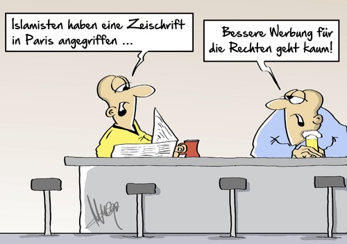 Cartoon: gute Werbung (medium) by Marcus Gottfried tagged marcus,magazin,islamkritisch,schießerei,verletzte,gebäude,redaktion,karikatur,hebo,cartoon,gottfried,charlie,satirezeitschrift,satire,tote,terror,rache,frankreich,angriff,islamisten,paris,paris,islamisten,angriff,frankreich,rache,terror,tote,satire,satirezeitschrift,charlie,hebo,karikatur,redaktion,gebäude,verletzte,schießerei,islamkritisch,magazin,marcus,gottfried,cartoon