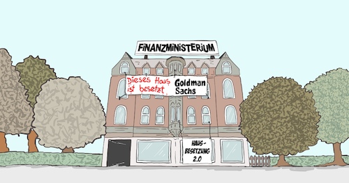 Cartoon: Hausbesetzung (medium) by Marcus Gottfried tagged olaf,scholz,finanzministerium,finanzminister,goldman,sachs,banker,bank,geldhaur,lobbyistmus,lobbyist,beratung,marcus,gottfried,cartoon,karikatur,olaf,scholz,finanzministerium,finanzminister,goldman,sachs,banker,bank,geldhaur,lobbyistmus,lobbyist,beratung,marcus,gottfried,cartoon,karikatur