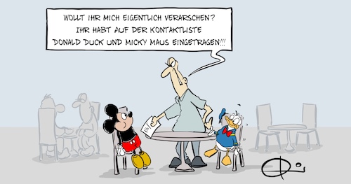 Cartoon: Kontaktliste (medium) by Marcus Gottfried tagged kontaktliste,liste,gaststätte,corona,covid,infektionsgefahr,infektion,shutdown,lockdown,adresse,namen,bußgeld,micky,maus,donald,duck,kontaktliste,liste,gaststätte,corona,covid,infektionsgefahr,infektion,shutdown,lockdown,adresse,namen,bußgeld,micky,maus,donald,duck