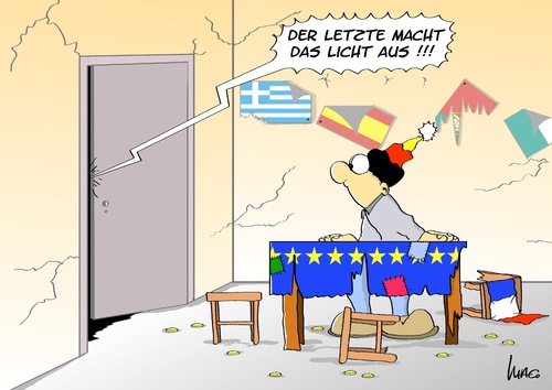 Cartoon: Licht aus! (medium) by Marcus Gottfried tagged europa,schulden,streit,tisch,zocken,weggehen,euro,währung,abstimmung,licht,aus,griechenland,spanien,portugal,deutschland,frankreich,abgesang,europa,schulden,streit,tisch,zocken,weggehen,euro,währung,abstimmung,licht,aus,griechenland,spanien,portugal,deutschland,frankreich,abgesang