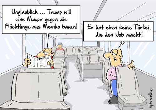 Cartoon: Mauer gegen Mexiko (medium) by Marcus Gottfried tagged trump,usa,us,mauer,mexiko,mexico,grenzwall,grenze,flüchtlinge,flucht,fluchtgrund,rechts,rechte,ausschluss,latinos,mexikaner,wahlversprechen,abschotten,türkei,europa,flüchtlingsstrom,dicht,grenzzaun,job,auslagern,verlagerung,freunde,marcus,gottfried,cartoons,karikatur,trump,usa,us,mauer,mexiko,mexico,grenzwall,grenze,flüchtlinge,flucht,fluchtgrund,rechts,rechte,ausschluss,latinos,mexikaner,wahlversprechen,abschotten,türkei,europa,flüchtlingsstrom,dicht,grenzzaun,job,auslagern,verlagerung,freunde,marcus,gottfried,cartoons,karikatur