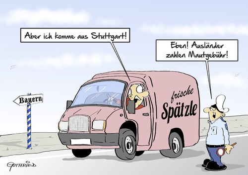 Cartoon: Maut für Ausländer (medium) by Marcus Gottfried tagged dobrindt,maut,mautgebühr,eu,europa,recht,einnahmen,strasse,nutzung,pkw,gericht,gerechtigkeit,marcus,gottfried,cartoon,karikatur,dobrindt,maut,mautgebühr,eu,europa,recht,einnahmen,strasse,nutzung,pkw,gericht,gerechtigkeit,marcus,gottfried,cartoon,karikatur