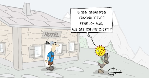 Cartoon: NegativerTest (medium) by Marcus Gottfried tagged test,corona,negativ,covid,beherbergungsverbot,urlaub,reisen,ferien,test,corona,negativ,covid,beherbergungsverbot,urlaub,reisen,ferien