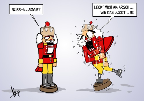 Cartoon: Nuss-Allergie (medium) by Marcus Gottfried tagged nussknacker,nussallergie,allergie,juckreiz,pickel,pustel,weihnachten,feiertage,berufsunfähigkeit,marcus,gottfried,cartoon,karikatur,nussknacker,nussallergie,allergie,juckreiz,pickel,pustel,weihnachten,feiertage,berufsunfähigkeit,marcus,gottfried,cartoon,karikatur