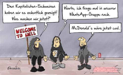 Cartoon: Protestpause (medium) by Marcus Gottfried tagged hamburg,g20,protest,protestcamp,wirtschaftsgipfel,widerstand,linker,block,kommerz,mcdonald,whatsapp,telefon,hany,konsum,nutzen,inkonsequenz,freude,marcus,gottfried,cartoon,kariktur,hamburg,g20,protest,protestcamp,wirtschaftsgipfel,widerstand,linker,block,kommerz,mcdonald,whatsapp,telefon,hany,konsum,nutzen,inkonsequenz,freude,marcus,gottfried,cartoon,kariktur