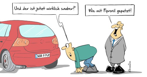 Cartoon: Sauber (medium) by Marcus Gottfried tagged fipronil,ei,auto,diesel,abgas,reinigung,volkswagen,hühner,gift,nervengifte,feinde,freunde,marcus,gottfried,cartoon,karikatur,fipronil,ei,auto,diesel,abgas,reinigung,volkswagen,hühner,gift,nervengifte,feinde,freunde,marcus,gottfried,cartoon,karikatur