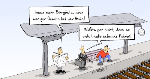 Cartoon: Schwarzfahren (medium) by Marcus Gottfried tagged bahn,db,gewinn,umsatz,fahrgäste,verlust,zukunft,preis,fahrkarte,bahn,db,gewinn,umsatz,fahrgäste,verlust,zukunft,preis,fahrkarte