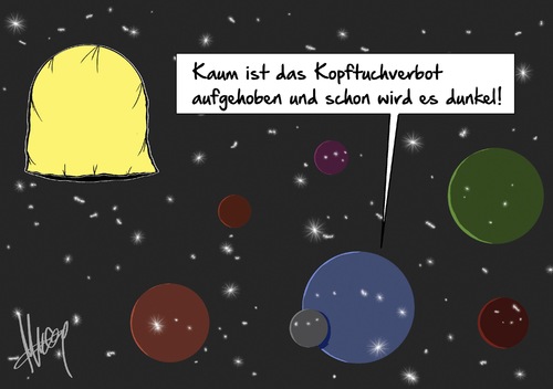 Cartoon: Sonnenfinsternis (medium) by Marcus Gottfried tagged sonnenfinsternis,kopftuch,kopftuchverbot,weltall,planeten,sonne,verdunkeln,mond,sterne,marcus,gottfried,cartoon,karikatur,sonnenfinsternis,kopftuch,kopftuchverbot,weltall,planeten,sonne,verdunkeln,mond,sterne,marcus,gottfried,cartoon,karikatur