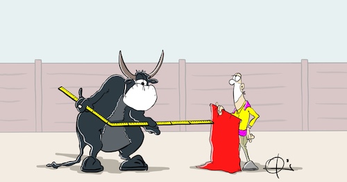 Cartoon: Stierkampf (medium) by Marcus Gottfried tagged corona,abstand,social,distance,torero,stier,stierkampf,arena,zollstock,messen,mundschutz,schutz,schutzmaske,corona,abstand,social,distance,torero,stier,stierkampf,arena,zollstock,messen,mundschutz,schutz,schutzmaske