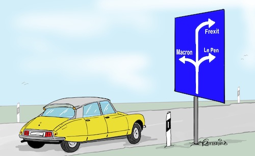 Cartoon: Strassenschild (medium) by Marcus Gottfried tagged frankreich,wahl,wahlsonntag,macron,le,pen,rechts,links,entscheidung,autobahn,rue,citroen,ds21,goettin,franzose,innenpolitik,fremde,freunde,marcus,gottfried,cartoon,karikatur,frankreich,wahl,wahlsonntag,macron,le,pen,rechts,links,entscheidung,autobahn,rue,citroen,ds21,goettin,franzose,innenpolitik,fremde,freunde,marcus,gottfried,cartoon,karikatur