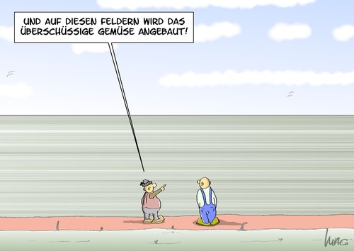 Cartoon: Überschuss (medium) by Marcus Gottfried tagged bauer,lebensmittel,feld,überschuss,essen,müll,landwirt,marcus,gottfried,cartoon,karikatur,gemüse,obst,anbau,agrar,bauer,lebensmittel,feld,überschuss,essen,müll,landwirt,marcus,gottfried,cartoon,karikatur,gemüse,obst,anbau,agrar