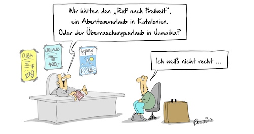 Cartoon: Urlaub (medium) by Marcus Gottfried tagged jamaika,katalonien,spanien,urlub,ferien,freude,marcus,gottfried,cartoon,karikatur,jamaika,katalonien,spanien,urlub,ferien,freude,marcus,gottfried,cartoon,karikatur