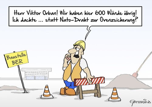 Cartoon: Wände übrig (medium) by Marcus Gottfried tagged berlin,brandenburg,flughafen,ber,baustelle,verzögerung,urgarn,grenze,europe,eu,nato,natodraht,stacheldraht,sicherheit,flüchtling,angebot,asyl,flucht,brandschutz,wände,überflüssig,gewinn,marcus,gottfried,cartoon,karikatur,berlin,brandenburg,flughafen,ber,baustelle,verzögerung,urgarn,grenze,europe,eu,nato,natodraht,stacheldraht,sicherheit,flüchtling,angebot,asyl,flucht,brandschutz,wände,überflüssig,gewinn,marcus,gottfried,cartoon,karikatur