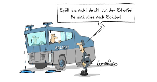 Cartoon: Wasserwerfer (medium) by Marcus Gottfried tagged friday,for,future,schüler,greta,schweden,umwelt,aktivist,wasserwerfer,demo,demonstration,polizei,hundertschaft,friday,for,future,schüler,greta,schweden,umwelt,aktivist,wasserwerfer,demo,demonstration,polizei,hundertschaft