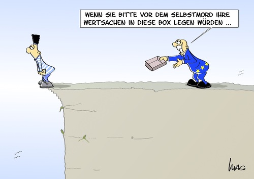 Cartoon: Wertsachen (medium) by Marcus Gottfried tagged griechenland,europa,schulden,krise,finanzkrise,regierung,regierungsbildung,selbstmord,suizid,absturz,neuwahlen,griechenland,europa,schulden,krise,finanzkrise,regierung,regierungsbildung,selbstmord,suizid,absturz,neuwahlen