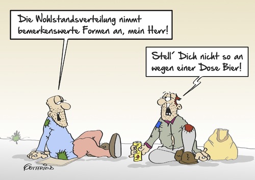 Cartoon: Wohlstandsverteilung (medium) by Marcus Gottfried tagged reichtum,armut,wohlstand,einkommen,ausgaben,vermögen,geld,wert,werte,abgabe,haben,schulden,anteil,penner,obdachloser,bier,dosenbier,wertvoll,wohlstandsverteilung,krise,herr,anstellen,problematisieren,freude,spaß,marcus,gottfried,cartoon,karikatur,reichtum,armut,wohlstand,einkommen,ausgaben,vermögen,geld,wert,werte,abgabe,haben,schulden,anteil,penner,obdachloser,bier,dosenbier,wertvoll,wohlstandsverteilung,krise,herr,anstellen,problematisieren,freude,spaß,marcus,gottfried,cartoon,karikatur