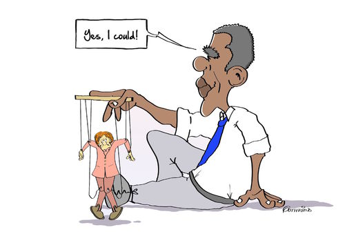 Cartoon: Yes I could (medium) by Marcus Gottfried tagged barack,obama,trum,donald,hillary,clinton,wahl,usa,us,präsidentschaftswahl,präsident,amerika,regierung,wahlkampf,republikaner,demokraten,marionette,puppe,merkel,angela,spiel,spielball,können,abhängig,freunde,marcus,gottfried,cartoon,karikatur,barack,obama,trum,donald,hillary,clinton,wahl,usa,us,präsidentschaftswahl,präsident,amerika,regierung,wahlkampf,republikaner,demokraten,marionette,puppe,merkel,angela,spiel,spielball,können,abhängig,freunde,marcus,gottfried,cartoon,karikatur