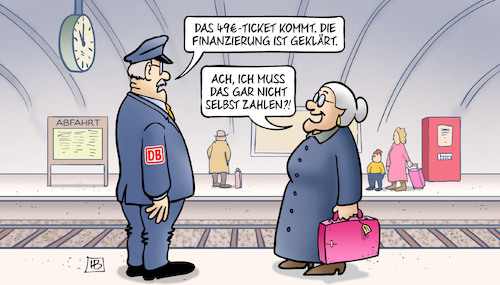 Cartoon: 49-Euro-Ticket kommt (medium) by Harm Bengen tagged 49,euro,ticket,bahnhof,bahnsteig,susemil,finanzierung,harm,bengen,cartoon,karikatur,49,euro,ticket,bahnhof,bahnsteig,susemil,finanzierung,harm,bengen,cartoon,karikatur