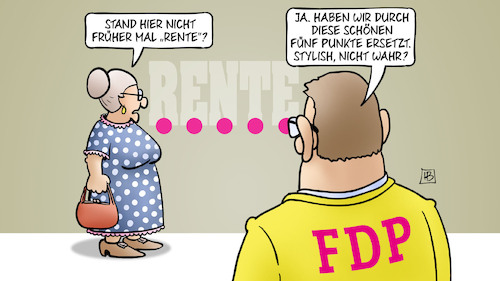 Cartoon: 5 Punkte  für die Rente (medium) by Harm Bengen tagged rente,fdp,fünf,punkte,stylish,susemil,harm,bengen,cartoon,karikatur,rente,fdp,fünf,punkte,stylish,susemil,harm,bengen,cartoon,karikatur