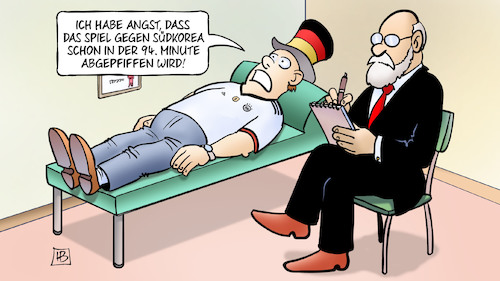 Cartoon: 94. Minute (medium) by Harm Bengen tagged angst,fussball,wm,spiel,südkorea,94,minute,abgepfiffen,fan,psychiater,psychologe,bengen,cartoon,karikatur,angst,fussball,wm,spiel,südkorea,94,minute,abgepfiffen,fan,psychiater,psychologe,bengen,cartoon,karikatur