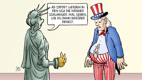 Cartoon: Abtreibungsrecht USA (medium) by Harm Bengen tagged abtreibungsrecht,usa,männer,schwanger,uncle,sam,freiheitsstatue,harm,bengen,cartoon,karikatur,abtreibungsrecht,usa,männer,schwanger,uncle,sam,freiheitsstatue,harm,bengen,cartoon,karikatur