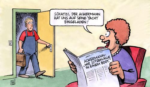 Cartoon: Ackermanns Boot (medium) by Harm Bengen tagged ackermann,boot,krise,solidarität,bank,banken,banker,finanzkrise,wirtschaftskrise,yacht,cartoon,cartoons,ackermann,boot,krise,solidarität,bank,banken,banker,wirtschaftskrise,finanzkrise,yacht,wirtschaft,finanzen,geld