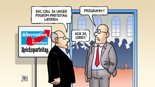 Cartoon: AfD-Programm (medium) by Harm Bengen tagged pogrom,parteitag,programm,afd,rechts,reichsparteitag,harm,bengen,cartoon,karikatur,pogrom,parteitag,programm,afd,rechts,reichsparteitag,harm,bengen,cartoon,karikatur