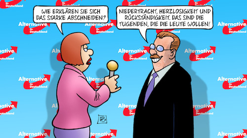 Cartoon: AfD-Tugenden (medium) by Harm Bengen tagged abschneiden,niedertracht,herzlosigkeit,rückständigkeit,tugenden,interview,afd,partei,landtagswahlen,hessen,bayern,rechtsradikal,deutschland,harm,bengen,cartoon,karikatur,abschneiden,niedertracht,herzlosigkeit,rückständigkeit,tugenden,interview,afd,partei,landtagswahlen,hessen,bayern,rechtsradikal,deutschland,harm,bengen,cartoon,karikatur