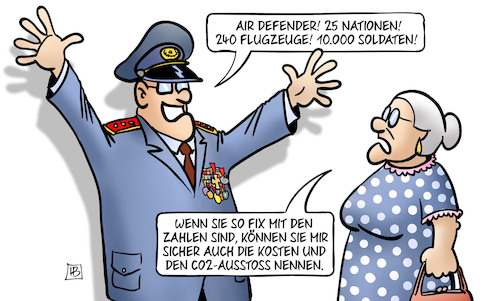 Cartoon: Air-Defender-Nebenkosten (medium) by Harm Bengen tagged nationen,flugzeuge,soldaten,general,luftwaffe,susemil,zahlen,kosten,co2,ausstoss,jubel,air,defender,nato,manöver,kampfjets,kampflugzeuge,russland,ukraine,krieg,harm,bengen,cartoon,karikatur,nationen,flugzeuge,soldaten,general,luftwaffe,susemil,zahlen,kosten,co2,ausstoss,jubel,air,defender,nato,manöver,kampfjets,kampflugzeuge,russland,ukraine,krieg,harm,bengen,cartoon,karikatur